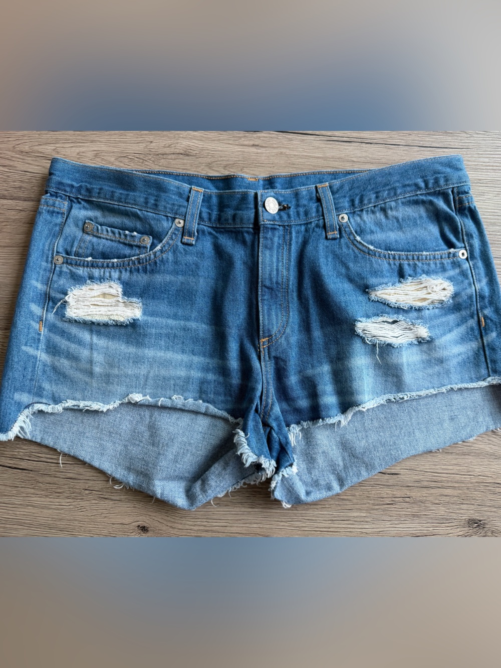 rag & bone Women's Frayed Hem Distressed Denim Shorts - Blue